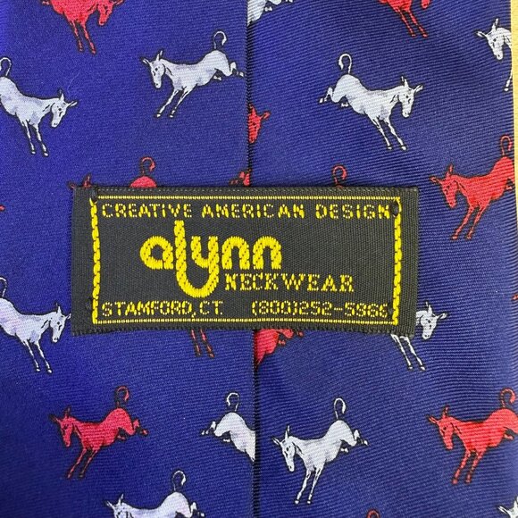 Alynn Mens Blue Silk Horse Pattern Tie Creative American Design USA-Made - Picture 2 of 9
